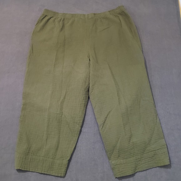 Cold Water Creek Pants Womens Size 2X Pull On Gauze Crinkle Green 100% Cotton - Picture 8 of 11